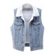 thumbnail image 1 of Chaqueta vaquera sin mangas y sin capucha para mujer, estilo casual, con bolsillos, de pelo de cordero y parche grueso de algodón vaquero, chaqueta vaquera sin mangas y con capucha para mujer., 1 of 4