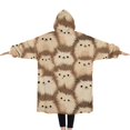 thumbnail image 2 of Oversized Wearable Blanket Hoodie,Cute Hedgehog Pattern Sherpa Blanket Hoodie with Super Pockets,Super Warm Fuzzy Pullover for Women & Men, 2 of 6