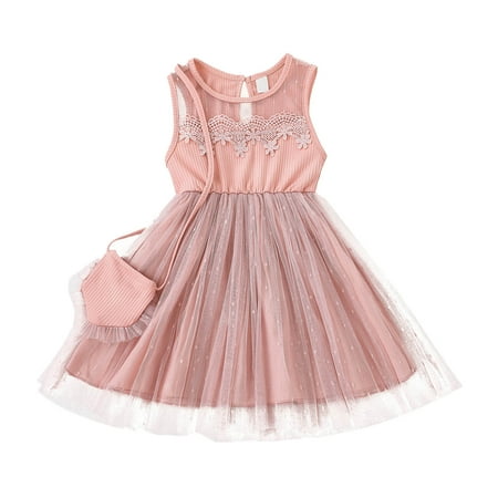 

ASEIDFNSA Dance Dresses for Girls Floral Overall Dress Girls Toddler Girls Sleeveless Dresses Kids Floral Printed Tulle Princess Dress Bag Set