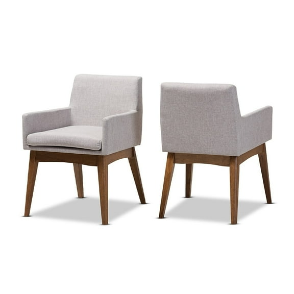 Baxton Studio Nexus Mid-Century Modern Walnut Wood Finishing Greyish Beige Fabric Dining Armchair (Set of 2)