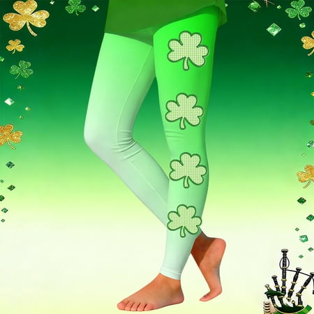 MAIHAN St Patricks Day Leggings for Girls Casual Shamrock Leggings Irish Green Pant Soft Tummy Control Workout Yoga Pants(Green1 11_12 Years)