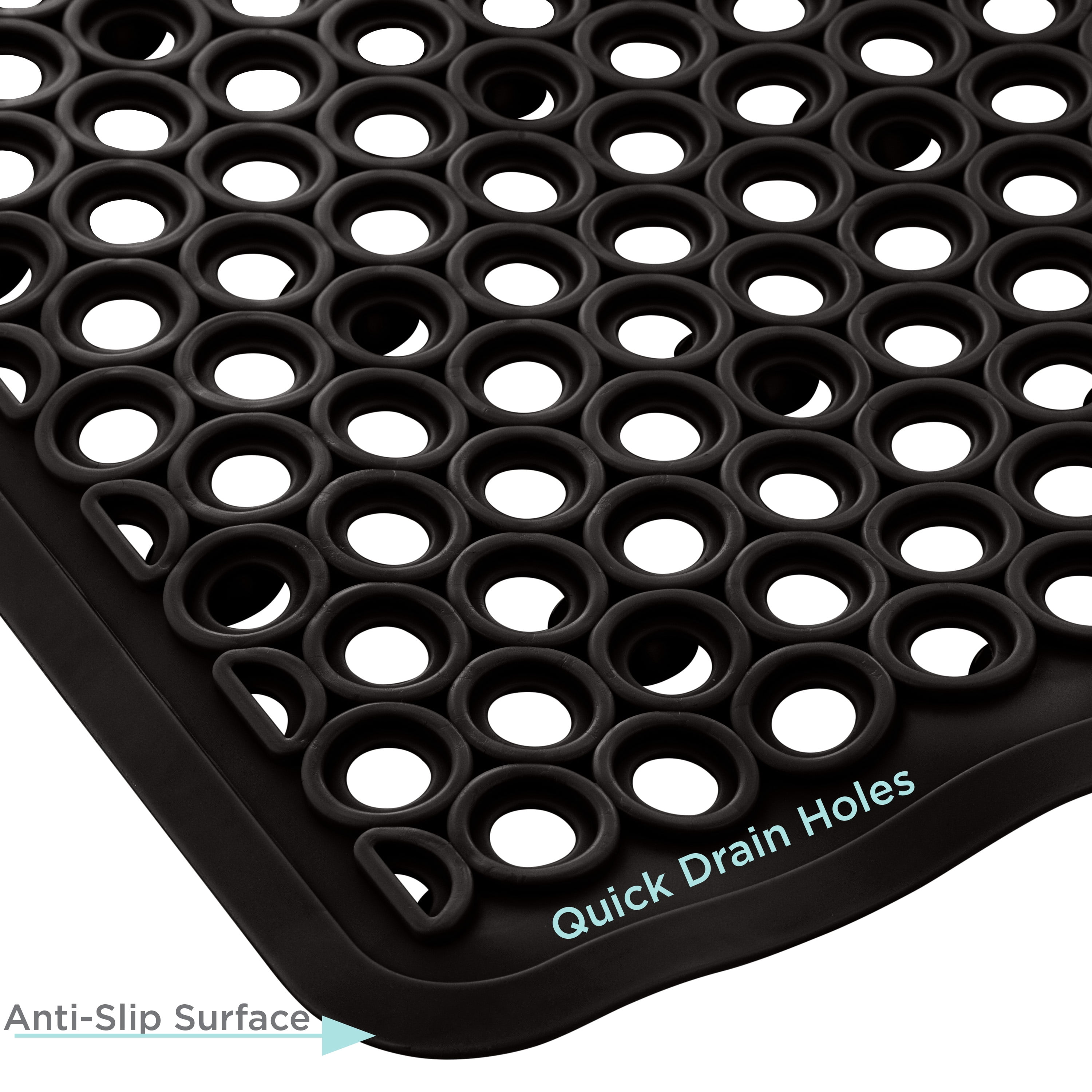 Bath Bliss Matte Black PVC Bath Rug, 1.33' x 2.35', Self-Draining