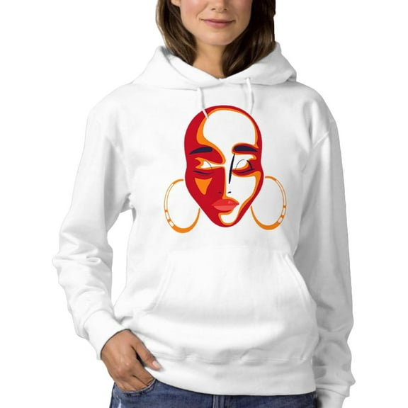 Woman's Face With Earrings Hoodie Women -SPIdeals Designs, Female Large