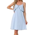 thumbnail image 1 of INSPIRE CHIC Camisón de Mujer con Tirantes Espagueti Lencería Vestido de Noche Deslizamiento Completo Volante Cami Deslizamiento Chemise Ropa de Dormir Suave S Azul, 1 of 6