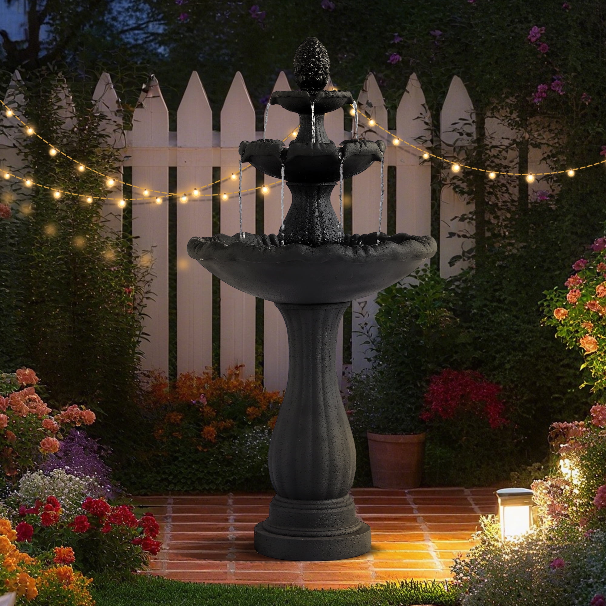 Magic Union Garden Water Fountain Outdoor, 47.3" High Large Roman Italian Indoor Waterfalls, 3-Tier Standing Water Feature Fountains w/Pump & Pineapple Top for Outside Patio, Yard and Lawn