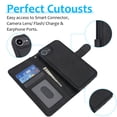 thumbnail image 2 of for iPhone 16e Case Detachable Magnetic Wallet Case with Card Holder, 2 in 1 PU Leather Flip Folio Case with Kickstand Wrist Strap Shockproof Protective Phone Case Cover for iPhone 16e, Black, 2 of 7