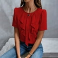 thumbnail image 6 of ClodeEU Women's Short Sleeve Crewneck Pleated Blouse with Ruffle Hem ,Business Casual Office Top Red,Women's Plus XXL, 6 of 8
