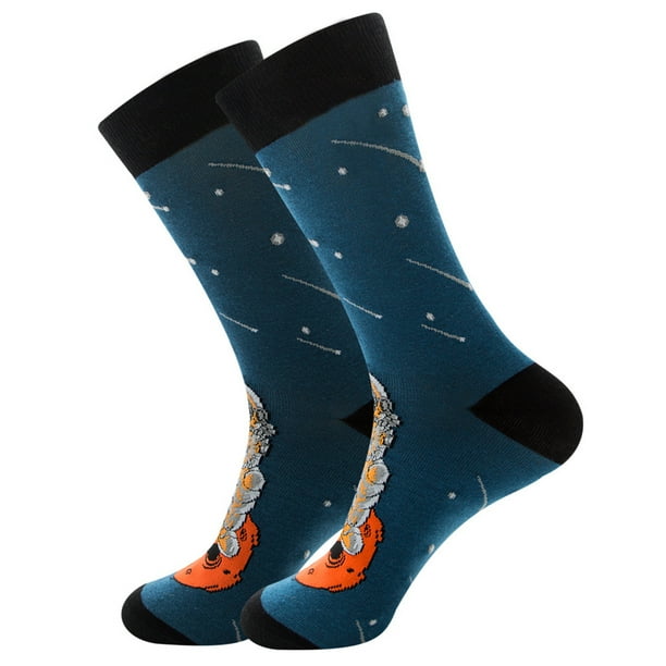 Fiudx Calcetines de La Serie Cosmos, Temática de Astronauta, Diseño de Constelación Femenina de Estrella Sonriente, Cómodos de Algodón, Uso Diario, Ideal Como Regalo, para Pies de 22 a 32 Cm (1 Par)