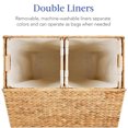 thumbnail image 4 of Large Double Laundry Hamper with Lid, Portable Handwoven Water Hyacinth with Handles, 2 Machine Washable Linen Liner Bags, 2 Sections, Natural, 4 of 5