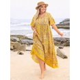 thumbnail image 6 of Yellow Bohemian Plus Size Floral V-Neck Loose Maxi Dress For Summer Beach Holiday Party, 6 of 8