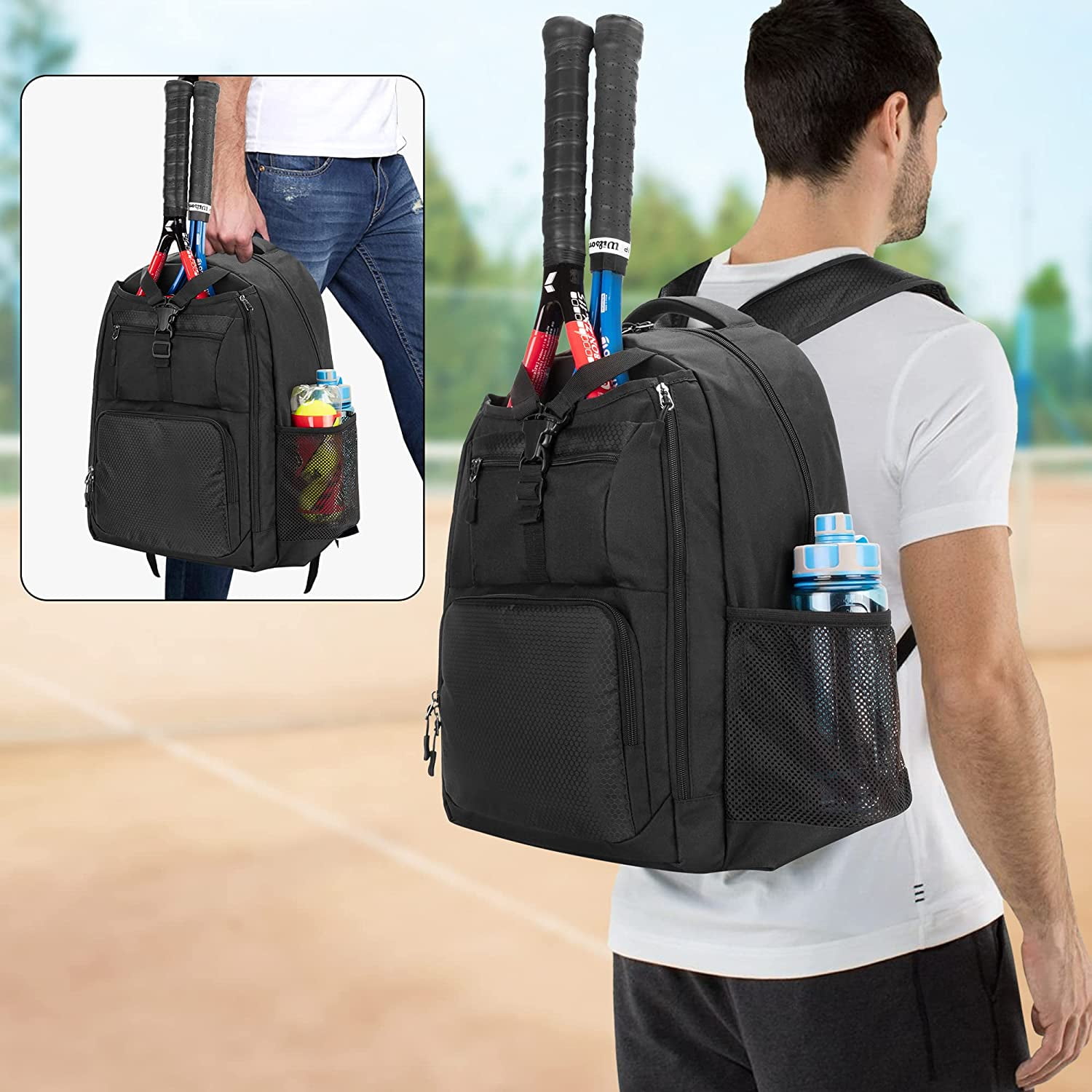 Tennis Bag for Men/Women to Hold 2 Rackets, Tennis Backpack with Separate Shoe Space for Tennis Sport
