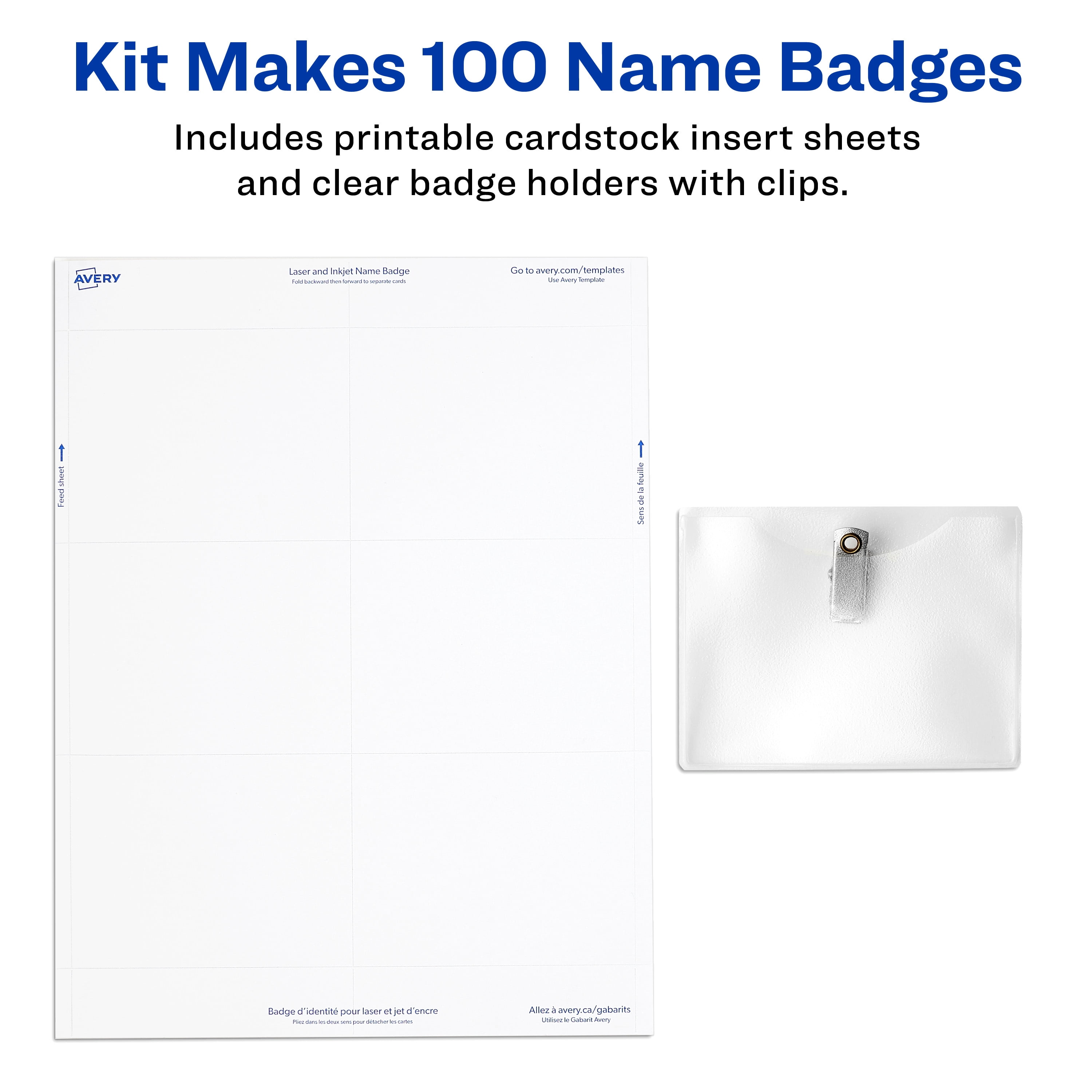 100 Badges 3 x 4 74541 Avery Top-Loading Garment-Friendly Clip-Style Name Badges 