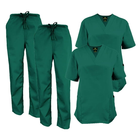 M&M SCRUBS Women Scrub Set V-Neck Medical Scrub Tops and Drawstring Pants - Pack of 2 Set (True Hunter Green, 5X-Large)