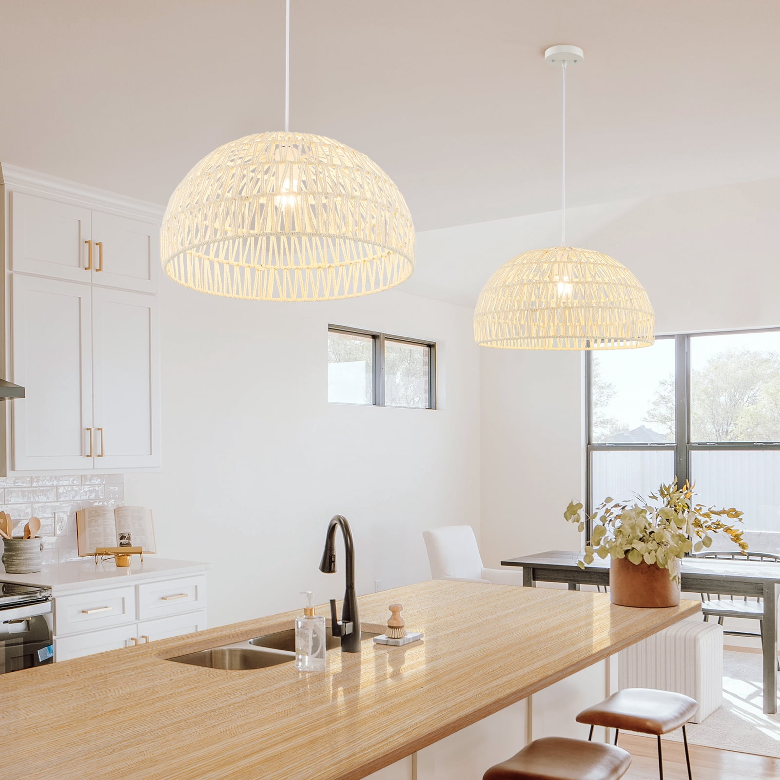 Topbuy Paper Pendant Light Fixture Dome Hanging Ceiling Light with Adjustable Hanging Rope 17.5” Decorative Chandelier