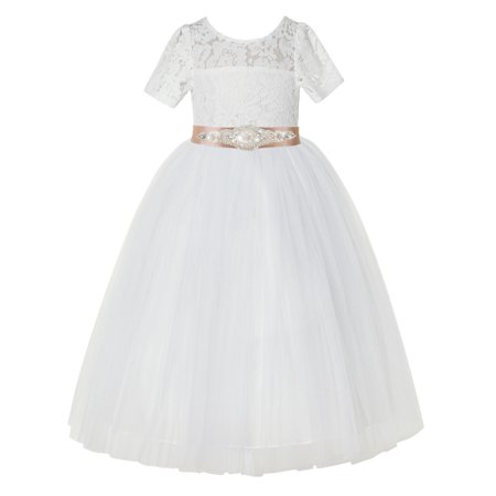 

Ekidsbridal Ivory Floral Lace Tulle Flower Girl Dresses Wedding Reception Mini Bridal Gown for Toddlers LG2R7 2