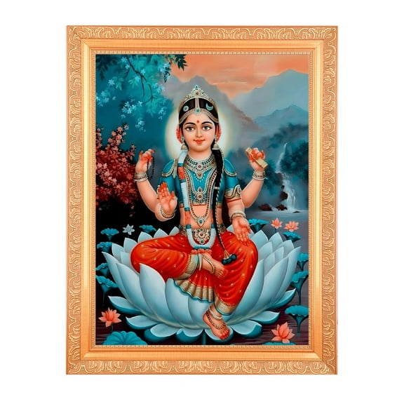 BM Traders Sri Bala Tripura Sundari Devi Digital Print Photo In Golden Artwork Framed Canvas Art Prints, 11 x 14 Inch
