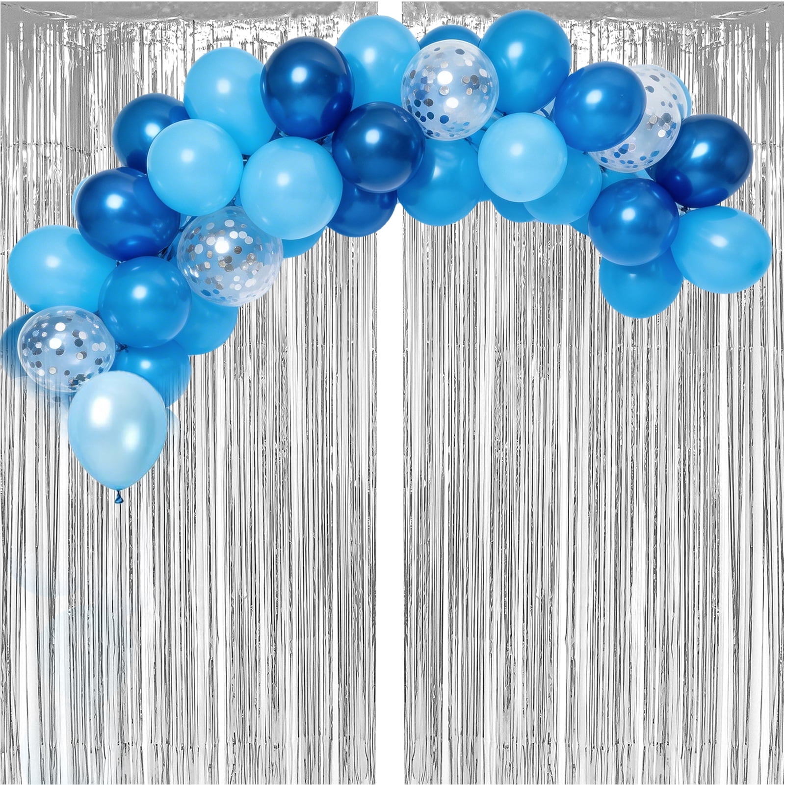 50Pcs 12 Inch Metallic Blue Light Blu Pearl Light Blue Balloons and 2 Pack Silver Streamer 3.2 x 6.56 FT for Birthday Wedding Baby Bridal Shower Party Decorations