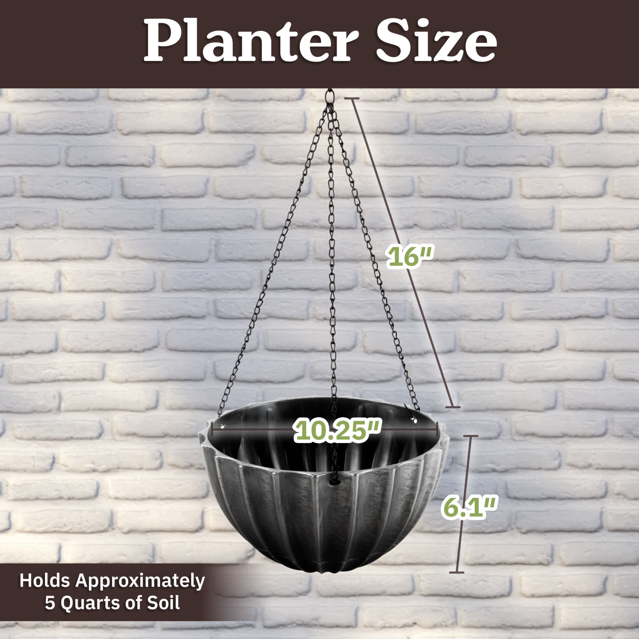 Pure Garden 10.25in Durable Plastic Hanging Planter 2-Pack with Drainage Reservoir, Gray