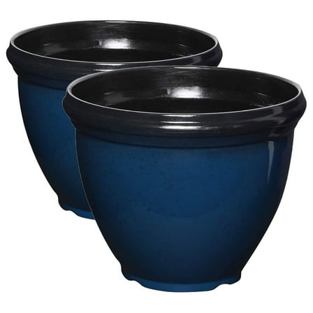 Planter, 12-Inch Outdoor Round Planter Pot, Light Resin Pot for Porch or Patio Use, Blue, (Size/Dimensions), 2 Pack