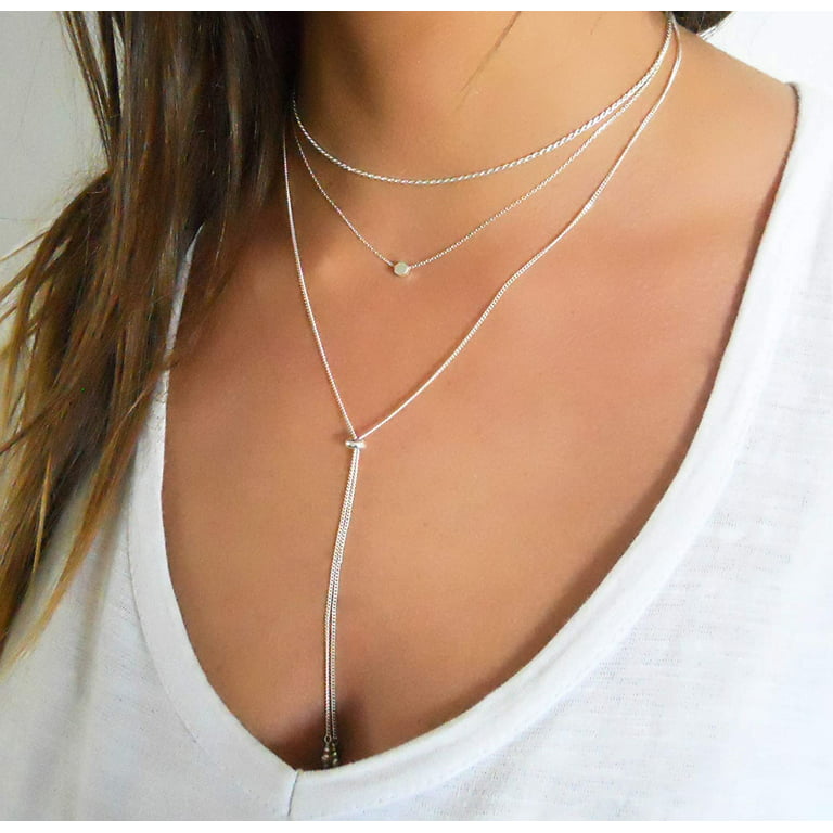 Minimalist Sterling Silver Link Chain Necklace, Dainty Simple Long Sil–  annikabella