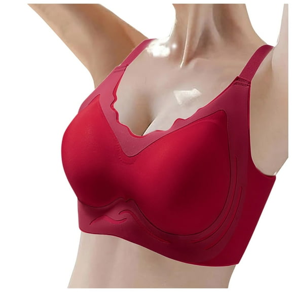 KHONTS Women's Seamless Push up Bras High Supportive Soft Bras Lifting Soft Comfy Bra Wireless Padded Bralettes Red XL