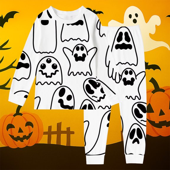 SOFTCCLO Boys Outfits Halloween DIY Hand Drawn Print Long Sleeve Crewneck Sweatshirt Sweatpants Loungewear Casual 2 Piece Sets Size 2Y