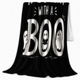 thumbnail image 2 of Spooky Ghost Introvert Boo Humor Playful Rustic Distressed, Festive Halloween Scene, Warm Flannel Blanket for Living Room and Reading Nook, Art Lovers Halloween Gift, Festive Home Decor, 2 of 9
