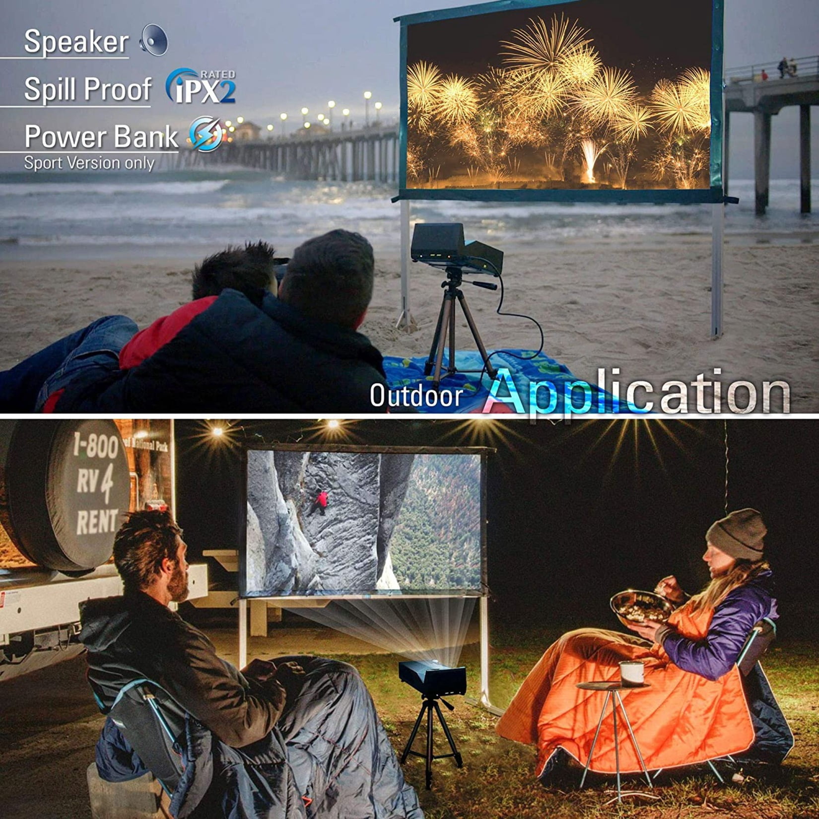 Elite Projector MosicGO Sport - DLP projector - RGB LED - portable - 1000 ANSI lumens - Full HD (1920 x 1080) - 1080p - ultra short-throw lens