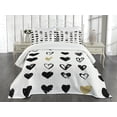 thumbnail image 3 of Ambesonne Love Quilted Bedspread Set 3 Pcs, Small Heart Hipster, Queen Size, Tan Black White, 3 of 5