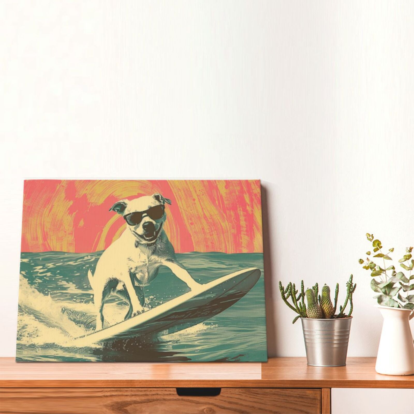 12x16 inch Canvas Frameless Painting Surfing Dog,Man Cave,Bathroom,Lounge Decor Wall Art Prints,Classic Surfing Dog Modern Style Oil Paintings On Canvas,For Surfing Lovers Gifts,Bedroom Decor