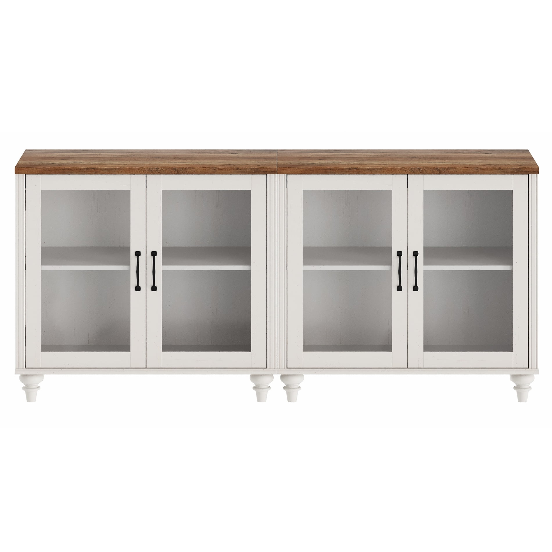 Buffet Cabinet with 4 Glass Doors, Kitchen Storage Cabinets with Adjustable Shelf, 68 inch, White