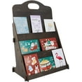 thumbnail image 1 of Exhibidor de tarjetas de felicitación de 3 niveles, organizador de postales de madera, porta folletos multiusos, color gris claro., 1 of 6