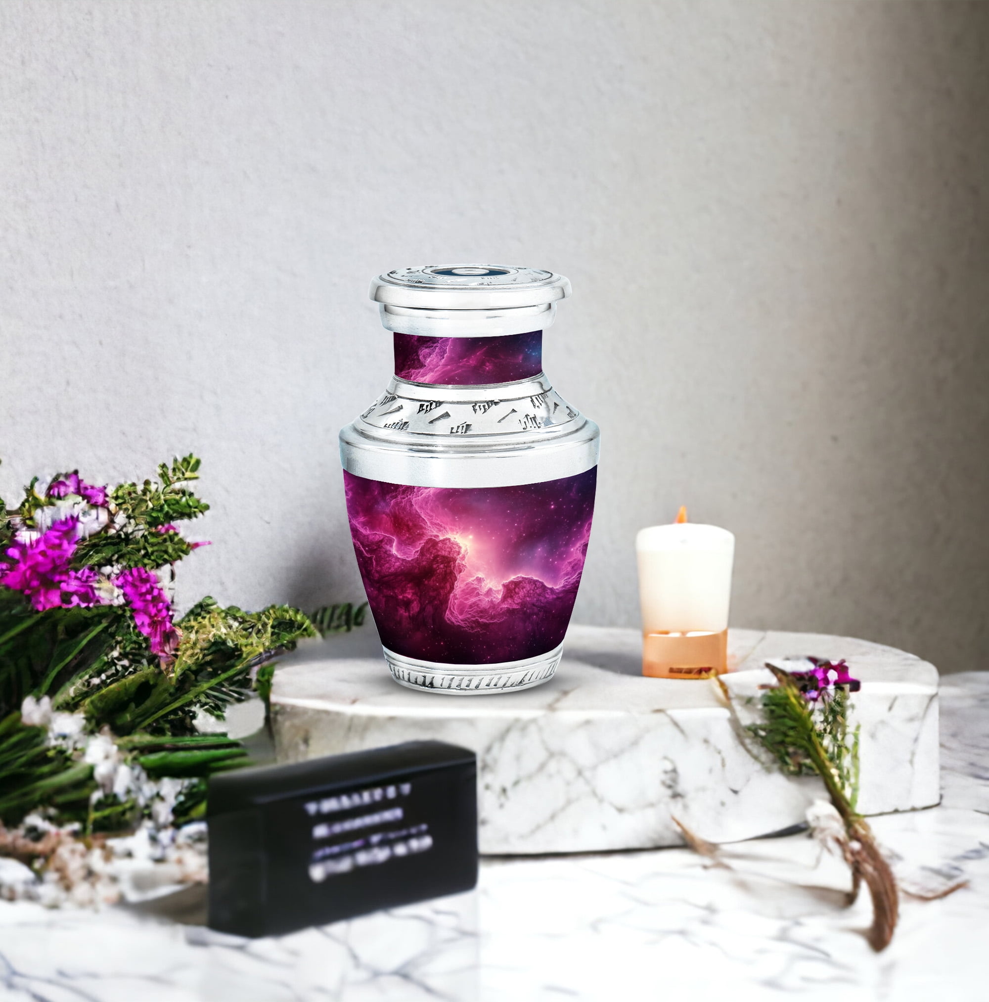 JAGASY Pink Galaxy Stars Urn for Couple - Pink Nebula Clouds Decorative Urn for Ashes for Women - Little Funeral Cremation Urns - Small Keepsake Urns for Mom & Dad - (3 Inch)