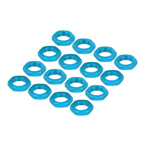 17mm Tuerca de Rueda RC de Aluminio Rosca M12X1.0mm Tuerca Hexagonal para Ruedas de Coche RC 1/8 Camiones Todo Terreno Piezas Mejoradas 16Pcs Azul