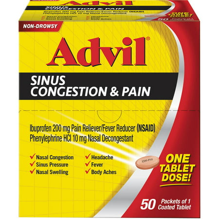 Advil Sinus Congestion & Pain Fever Reducer/Pain Reliever & Decongestant, 50 (Best Decongestant For Sinus Headache)