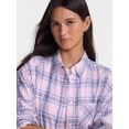 thumbnail image 4 of No Boundaries Plaid Flannel Shirt with Long Sleeves, Women's XXS-XXL, 4 of 5