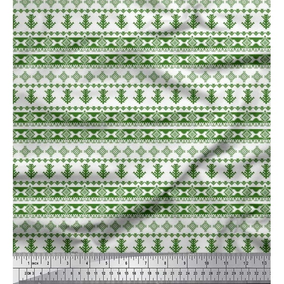 Soimoi Green Crepe Silk Fabric Tribal African Print Fabric by the Yard 42 Inch Wide