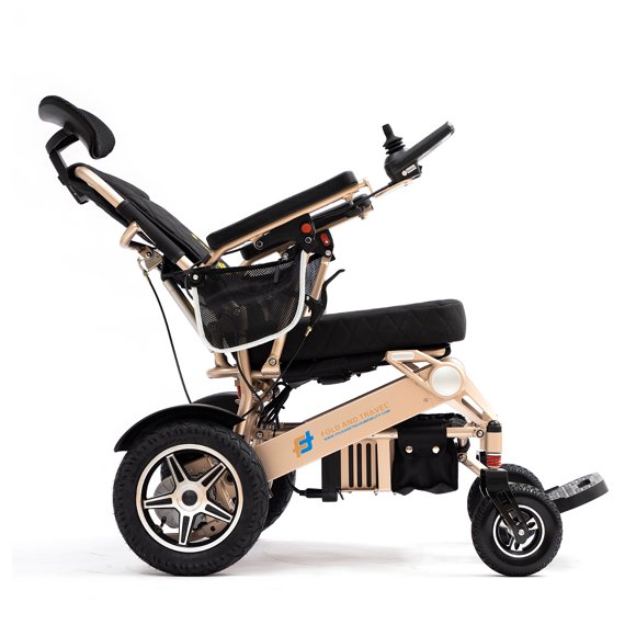 Fauteuil Roulant Électrique Pliable et de Voyage à Inclinaison Manuelle, Prêt pour le Voyage, Chaise Motorisée Portable Compagnon de Voyage pour Aînés et Adultes - Siège Noir