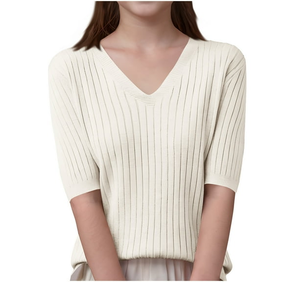 LYEAA V Neck Sweater for Kids Pullover Lightweigh Short Sleeved Solid Color Children Sweaters