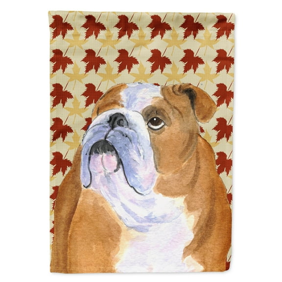 Bulldog English Fall Leaves Portrait Garden Flag
