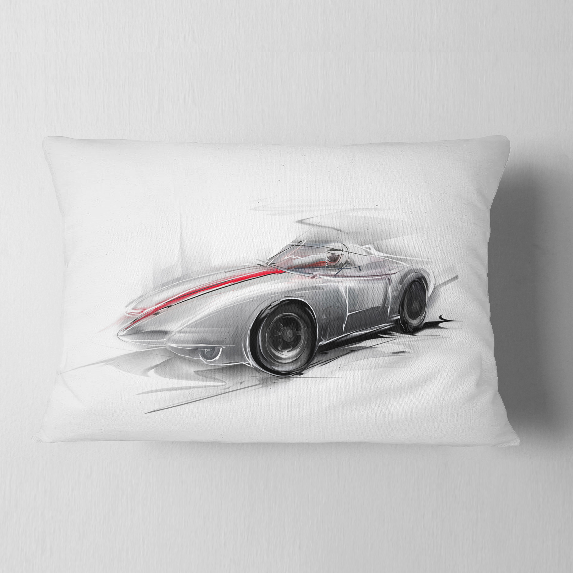 Designart Silver Formula One Car - Digital Art Car Throw Pillow - 12x20