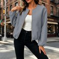 thumbnail image 6 of Women's Wool Blend Zip-Up Casual Jacket Ghalytn Round Neck Cropped Long Sleeve Loose Outerwear with Pockets, 6 of 8