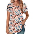 thumbnail image 2 of Tunique Imprimée pour Femmes, Haut Décontracté à Manches Courtes, Col Rond, devant Plissé, Ourlet Arrondi, Mélange Léger Polyester-Spandex, Respirant pour le Quotidien, 2 of 6