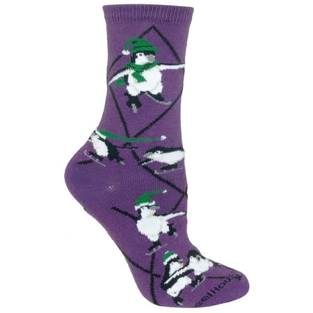 Penguins Skating Purple Ladies Socks