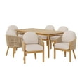 thumbnail image 3 of Christopher Knight Home 7-Piece Outdoor Dining Set, Wood Table & Rope Woven Armchairs with Beige Cushions, 3 of 13