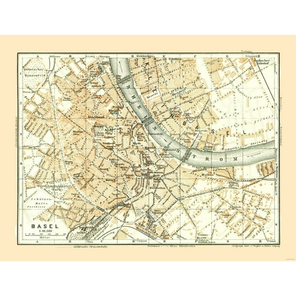 Historic Map - Basel Switzerland - Baedeker 1921 - Vintage Wall Art