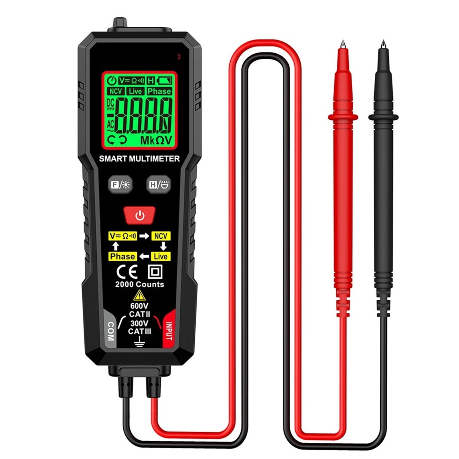 Digital Multimeter TRMS 2000 Counts Ohmmeter Auto-Ranging Backlit LCD Ohm Voltage Tester Meter Live Wire/Continuity Test ,Battery Test