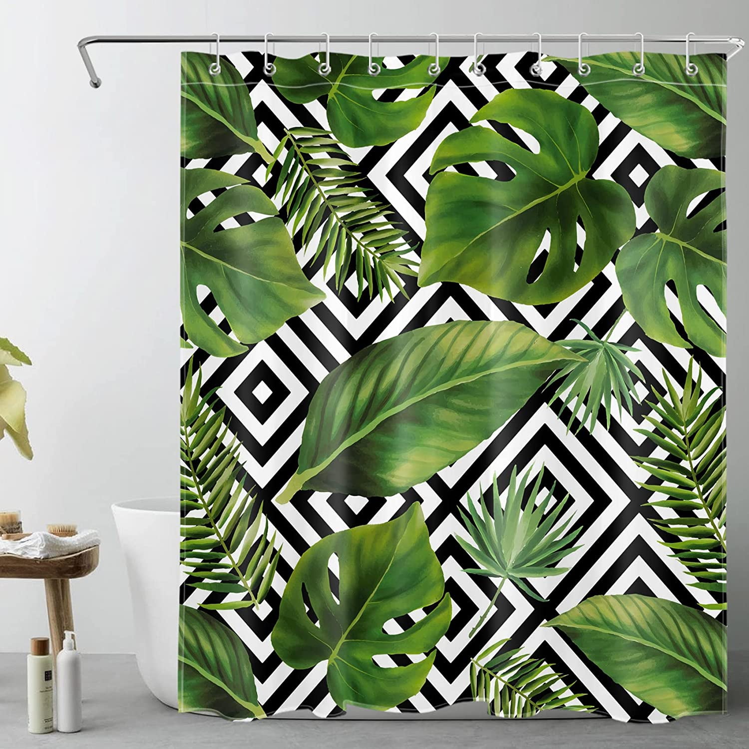 Tropical Green Plant Shower Curtain for Bathroom Monstera Leaf with