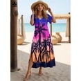 thumbnail image 3 of 2024 Robes Hawaïennes pour Femmes Imprimé Cocotier Robes Midi Vacances Manches Courtes Mode Été Col en V Robes FJH, 3 of 6