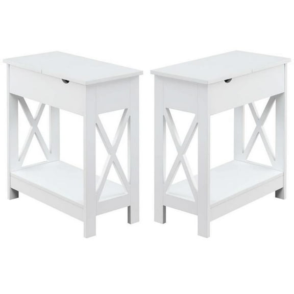 Home Square Top End Table with Charging Station in White - Set of 2